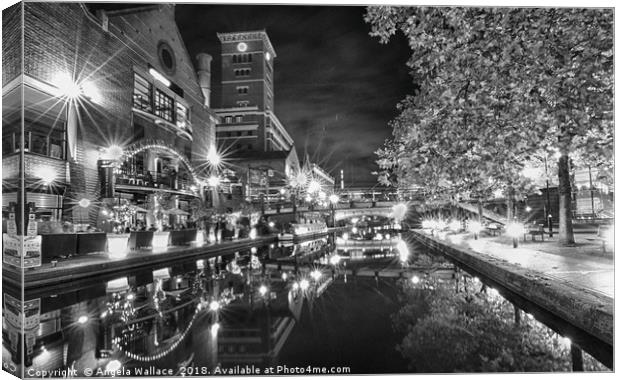 Gas Street Basin Birmingham black and  white Canvas Print by Angela Wallace