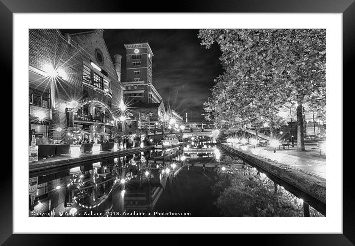 Gas Street Basin Birmingham black and  white Framed Mounted Print by Angela Wallace