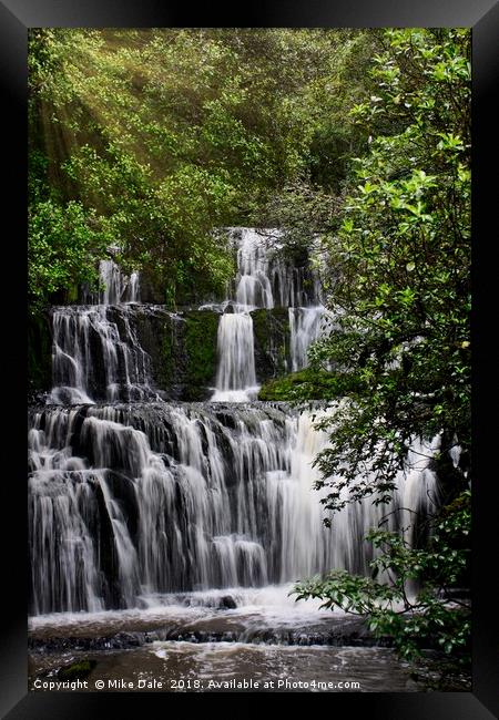 Sunshine on a beautiful waterfall Framed Print by Mike Dale