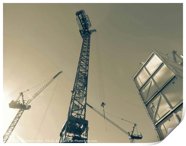 Split Tone Electrical Tower Cranes Of London  Print by Cherise Man