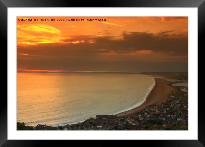 Sunset Over Chesil Framed Mounted Print by Nicola Clark