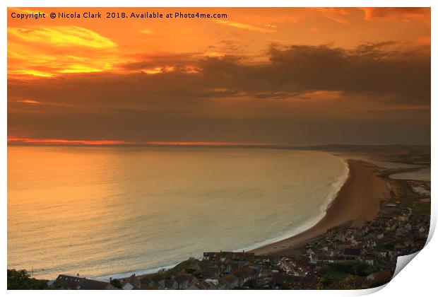 Sunset Over Chesil Print by Nicola Clark