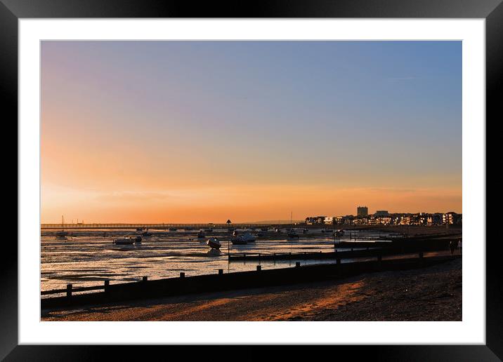 Sunset over Thorpe Bay beach near Southend on Sea  Framed Mounted Print by Andy Evans Photos