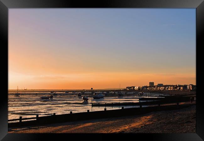 Sunset over Thorpe Bay beach near Southend on Sea  Framed Print by Andy Evans Photos