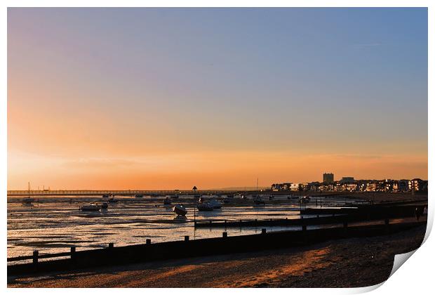 Sunset over Thorpe Bay beach near Southend on Sea  Print by Andy Evans Photos