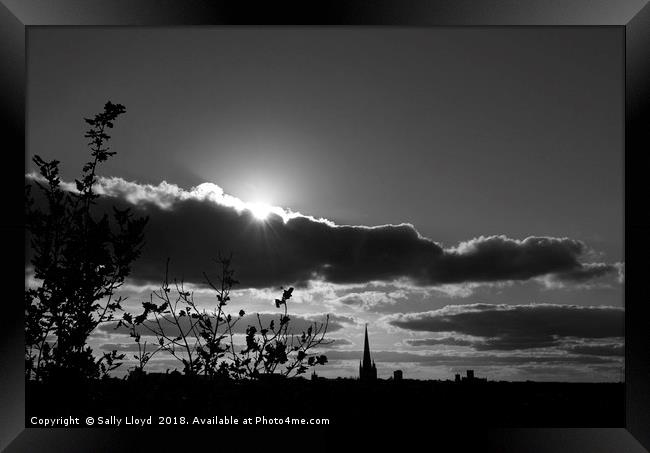 Norwich Cathedral Mono Sunset Framed Print by Sally Lloyd