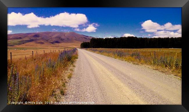 Gravel road across the Canterbury plains, New Zeal Framed Print by Mike Dale