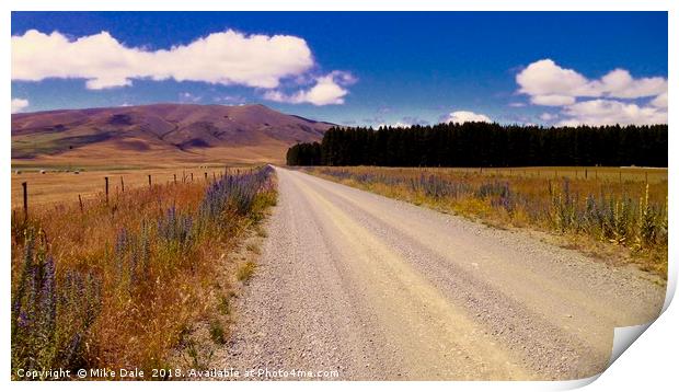 Gravel road across the Canterbury plains, New Zeal Print by Mike Dale