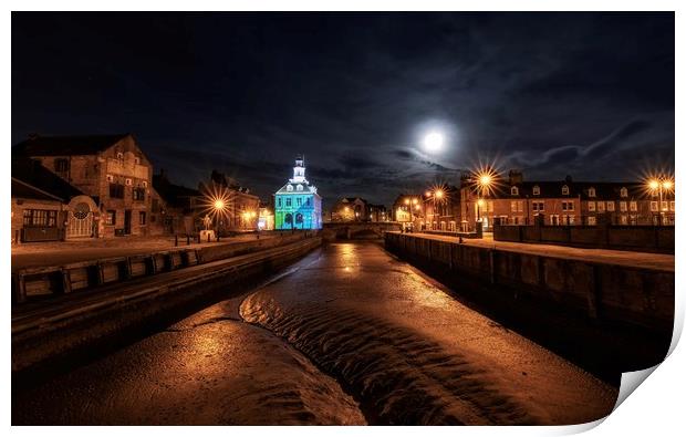 Moonrise over the old customs house and King’s Lyn Print by Gary Pearson