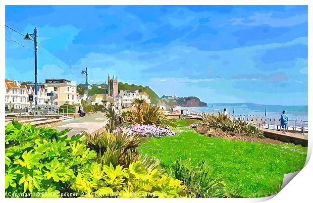 Teignmouth Promenade and town and beach in Devon Print by Rosie Spooner