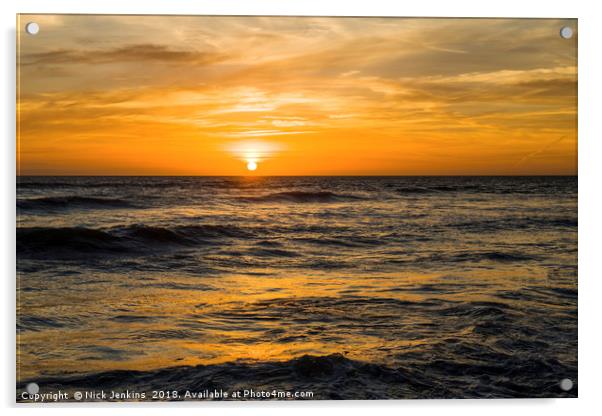 The Sun Setting over Llantwit Major Beach Glamorga Acrylic by Nick Jenkins