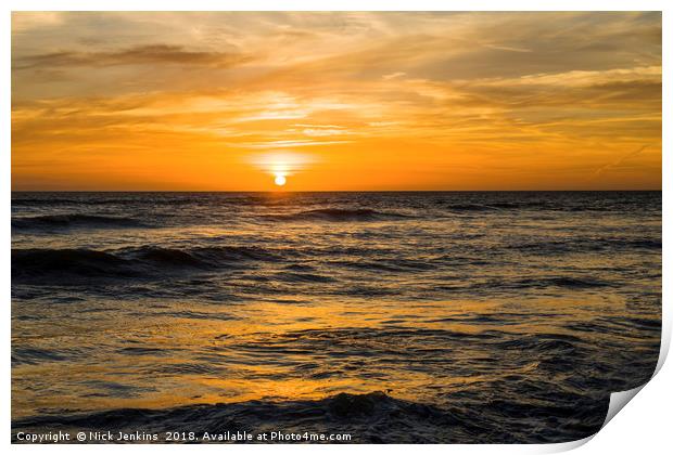 The Sun Setting over Llantwit Major Beach Glamorga Print by Nick Jenkins