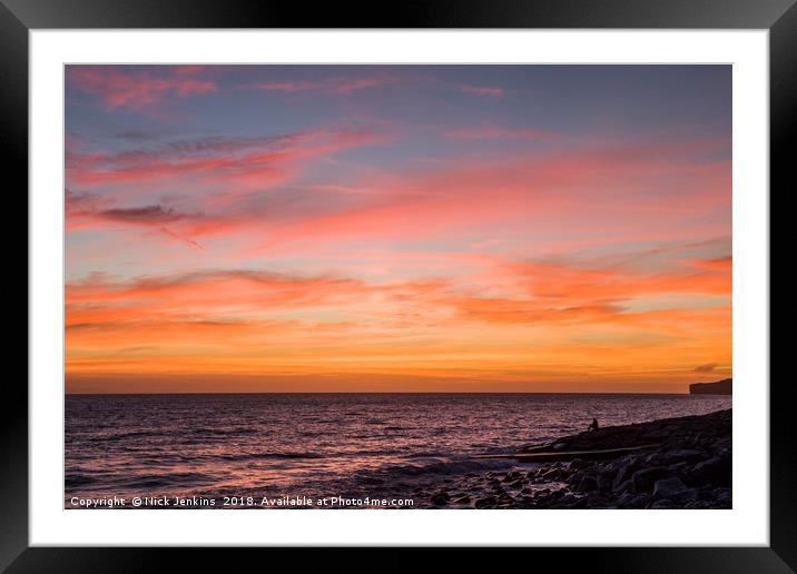 Sunset at Llantwit Major Beach Glamorgan Heritage  Framed Mounted Print by Nick Jenkins