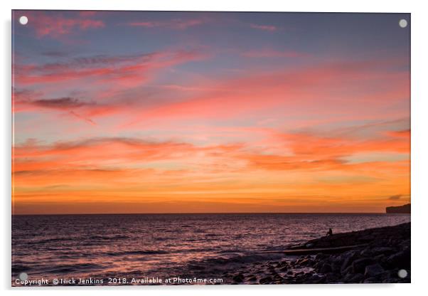 Sunset at Llantwit Major Beach Glamorgan Heritage  Acrylic by Nick Jenkins