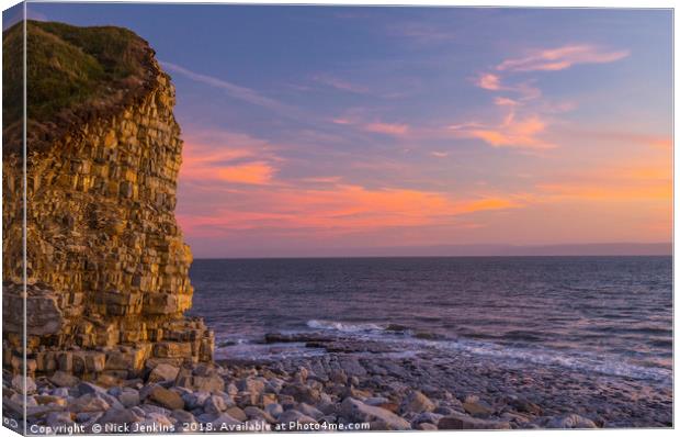 Pink Sky Llantwit Major Beach Glamorgan Coast  Canvas Print by Nick Jenkins