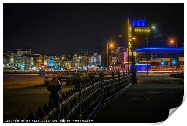 Welcome to Margate seafront by night Print by Robin Lee