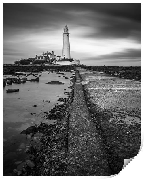 St Marys Lighthouse on the Northumbrian coastline Print by George Robertson