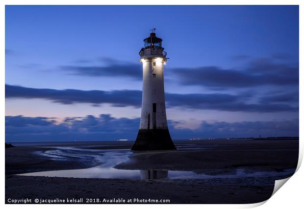 Perch Rock Light House . New Brighton . Wirral Print by jacqueline kelsall