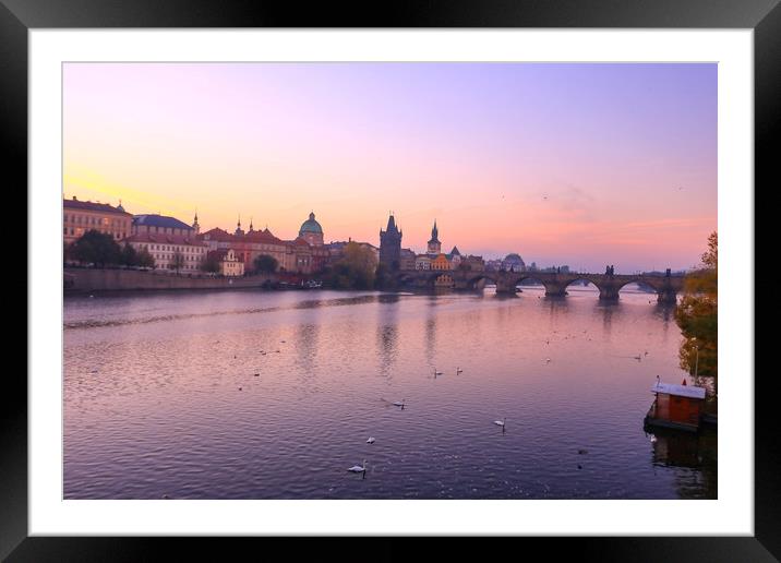 Dawn over Charles Bridge, Prague Framed Mounted Print by Ceri Jones