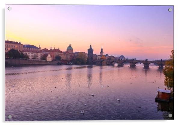 Dawn over Charles Bridge, Prague Acrylic by Ceri Jones