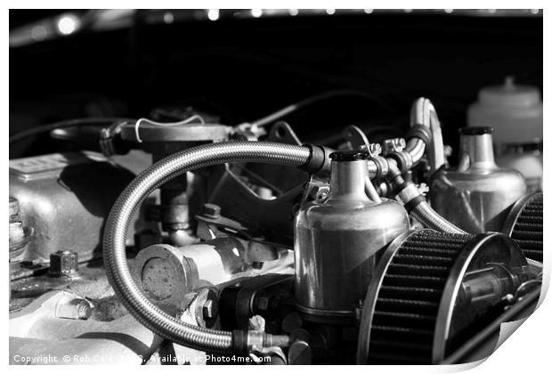 Twin SU Carburettors on a Classic Car Engine Print by Rob Cole