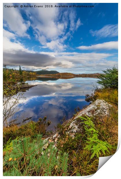 Bodgynydd Lake Snowdonia Print by Adrian Evans