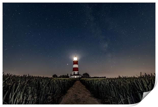 Happisburgh lighthouse under the stars 1 of 2 Print by Gary Pearson