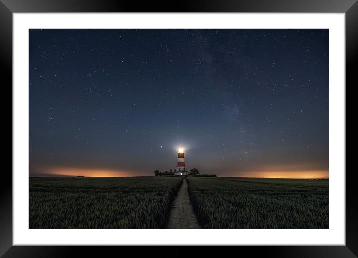 Happisburgh lighthouse under the stars and Milky W Framed Mounted Print by Gary Pearson