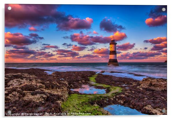 Trwyn Du Lighthouse  Acrylic by Derek Daniel