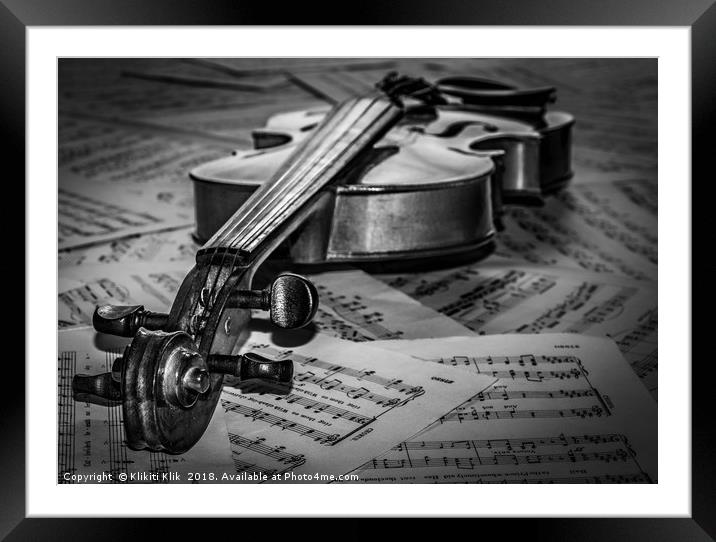 Black and white violin Framed Mounted Print by Angela H