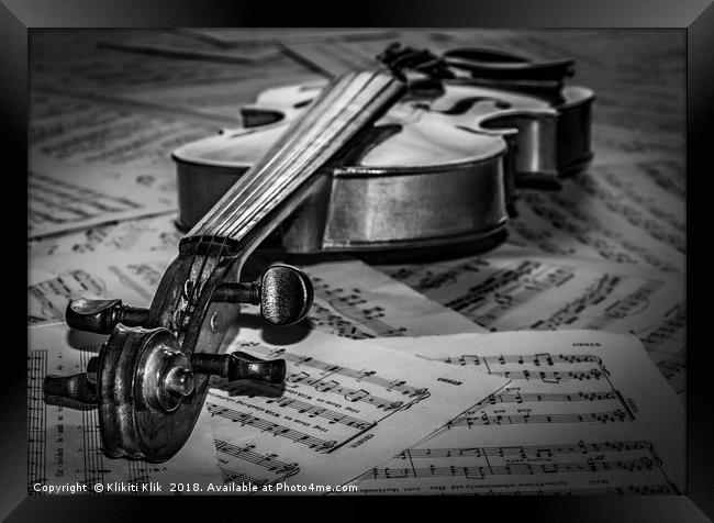 Black and white violin Framed Print by Angela H