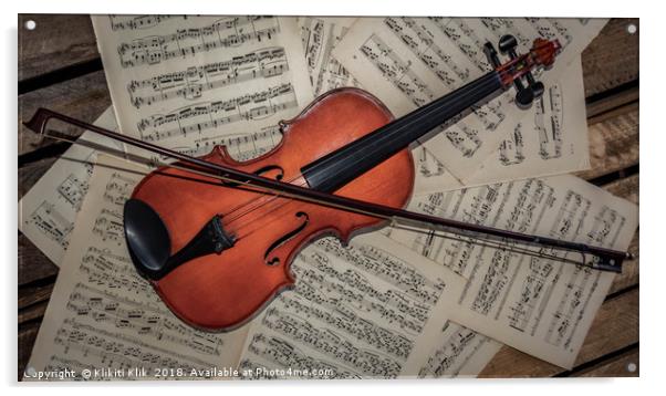 Violin and sheet music Acrylic by Angela H