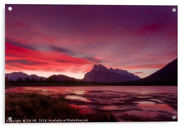 Vermilion lakes sunrise  Acrylic by JIA HE