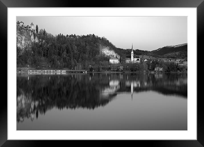 View across Lake Bled in Black and White, Slovenia Framed Mounted Print by Ian Middleton