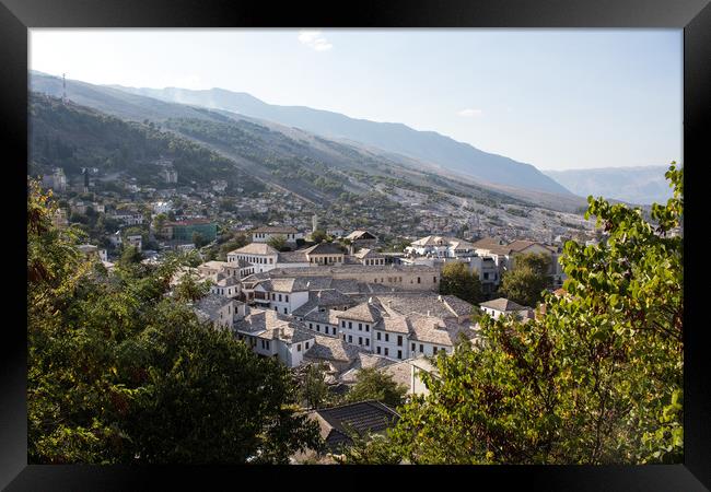 Gjirokaster from the castle Framed Print by Hazel Wright