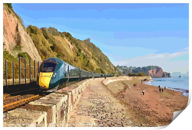 GWR train passing through Teignmouth from Dawlish Print by Rosie Spooner