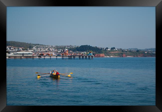 Rowing gig at Paignton Framed Print by Simon J Beer