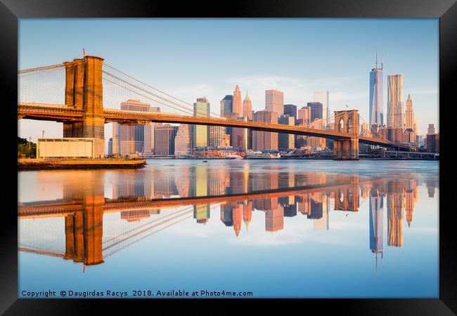 Manhattan bridge at dawn Framed Print by Daugirdas Racys