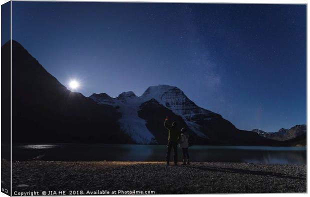 Moonrise at Mt. Robson Canvas Print by JIA HE