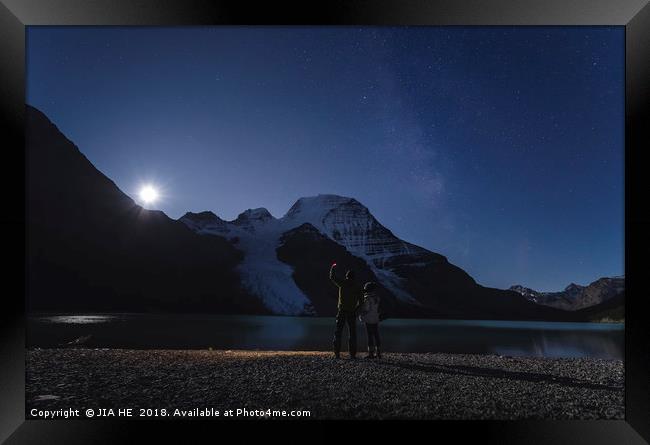 Moonrise at Mt. Robson Framed Print by JIA HE