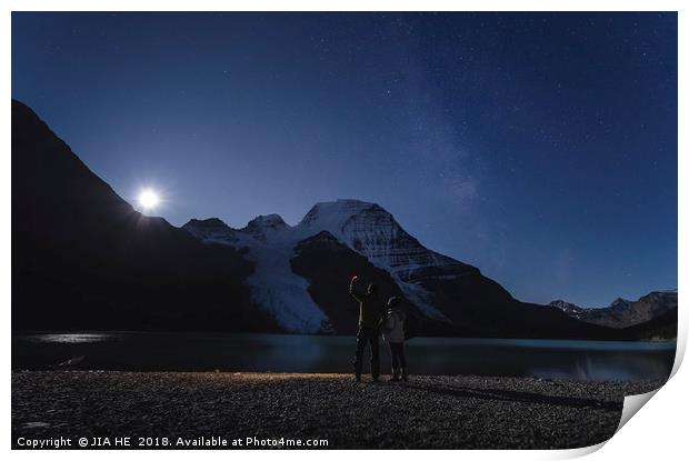 Moonrise at Mt. Robson Print by JIA HE