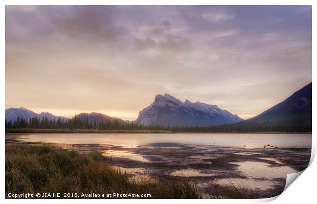 Vermilion lakes sunrise, Banff national park, Albe Print by JIA HE