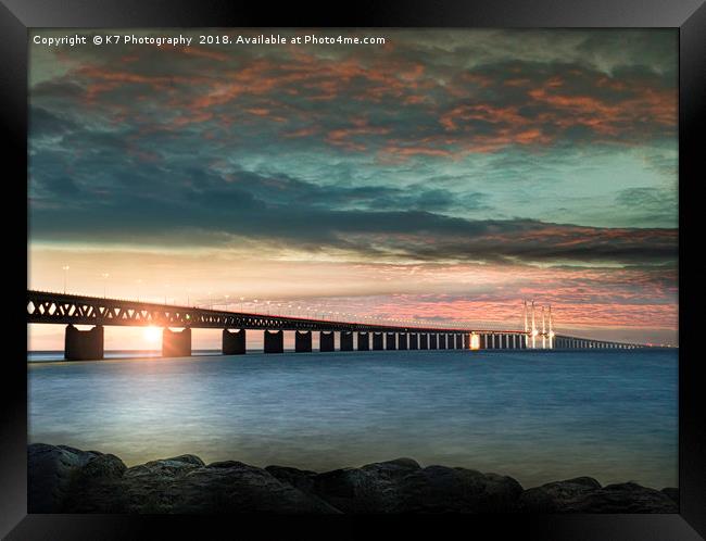 Evening comes to the Oresund Bridge Framed Print by K7 Photography