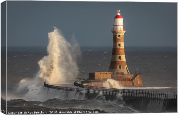 Breaking Waves at Roker Lighthouse Canvas Print by Ray Pritchard