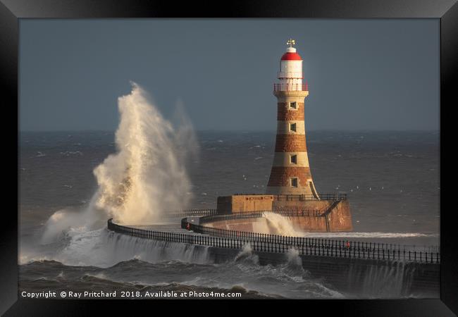 Breaking Waves at Roker Lighthouse Framed Print by Ray Pritchard