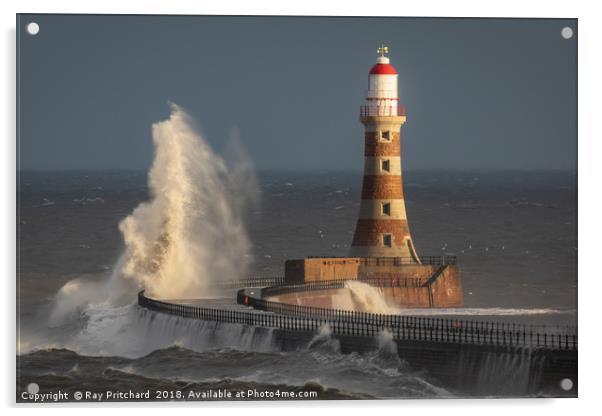 Breaking Waves at Roker Lighthouse Acrylic by Ray Pritchard