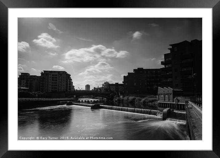 River Aire Weir Framed Mounted Print by Gary Turner