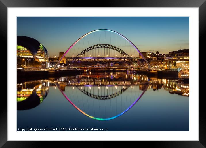Gateshead Millennium Bridge at Night Framed Mounted Print by Ray Pritchard
