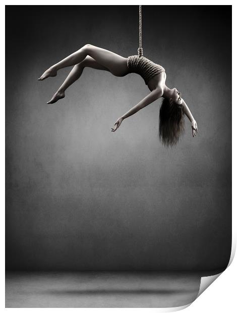 Woman hanging on a rope Print by Johan Swanepoel
