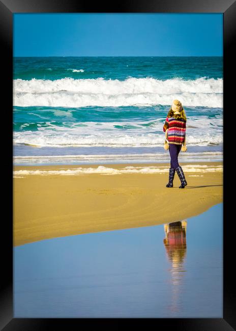 Sea, Sand and Reflection Framed Print by Mike Lanning
